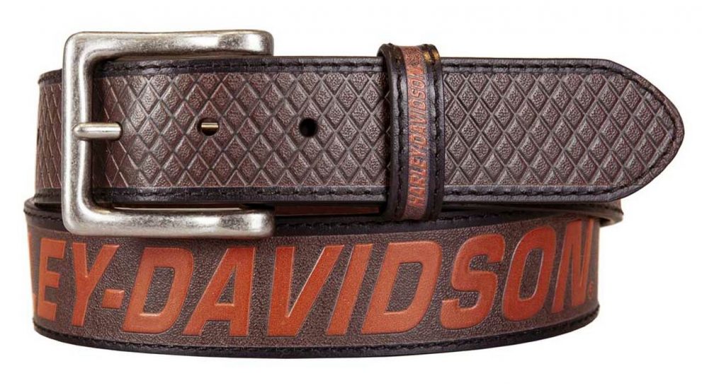 HarleyDavidson Free Rein American Flag Ceinture en cuir marron pour homme Nickel antique