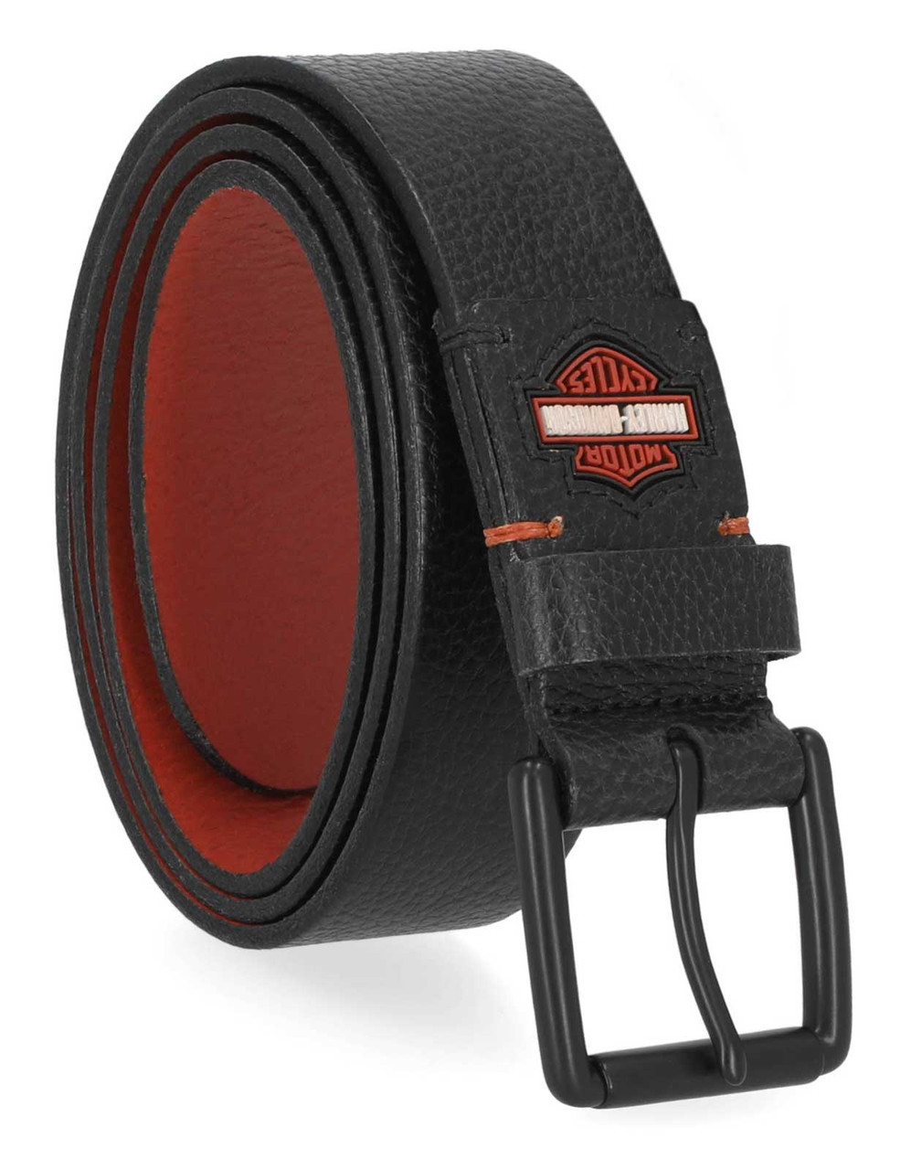 Ceinture en cuir veritable avec logo HD a boucle a rouleau Harley Davidson pour hommes Noir mat Leo Harley Davidson